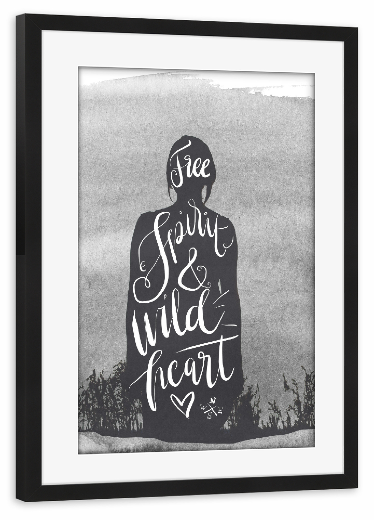 Poster mit Rahmen schwarz "Free spirit" artboxONE - Typografie,Menschen,Schwarzweiß