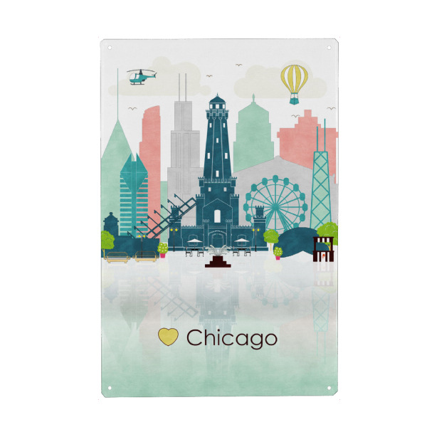 Metall Poster "Chicago Skyline 2" artboxONE - Reise,Städte / Chicago,Reise / Länder