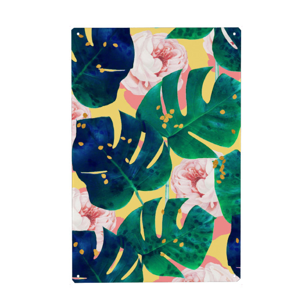 Metall Poster "Be Here Now" artboxONE - Natur,Floral - Blumen,Rosen,Gold,Tupfen,Blätter,Natur,Blatt,Frühling - Blechschild