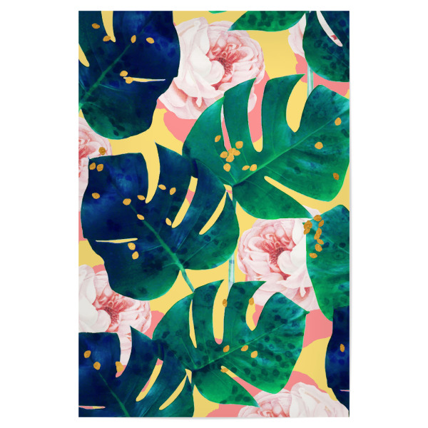 Poster "Be Here Now" artboxONE - Natur,Floral - Blumen,Rosen,Gold,Tupfen,Blätter,Natur,Blatt,Frühling