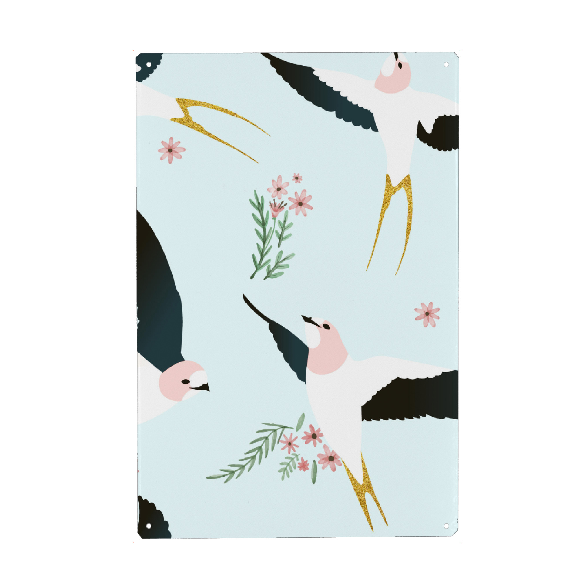 Metall Poster "Birds 3" artboxONE - Tiere - Vögel,Tiere,Illustration,Muster,Pastell,Blumen,Vögel,Frühling - Blechschild