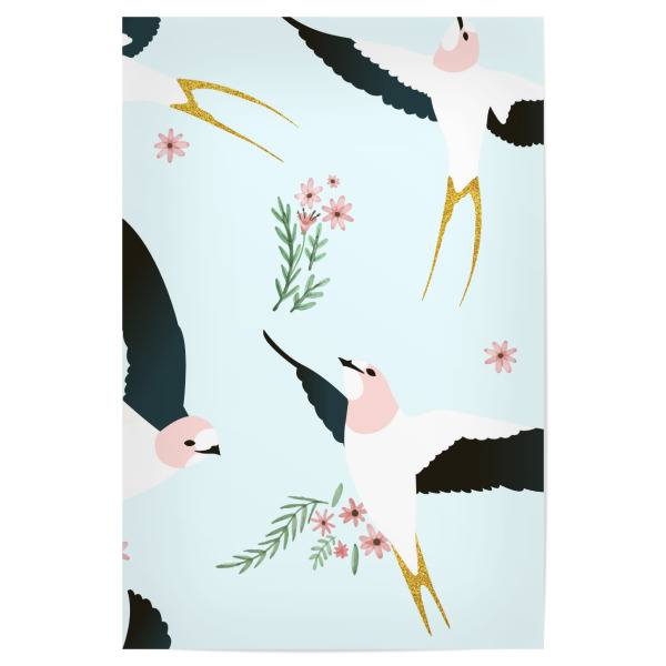Poster "Birds 3" artboxONE - Tiere - Vögel,Tiere,Illustration,Muster,Pastell,Blumen,Vögel,Frühling