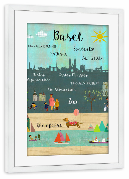 Poster mit Rahmen weiß "Basel" artboxONE - Städte,Reise