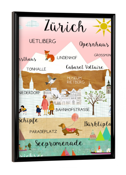 Poster mit schwarzem Rahmen "Zürich Stadt" artboxONE - Städte,Reise,Städte / Zürich