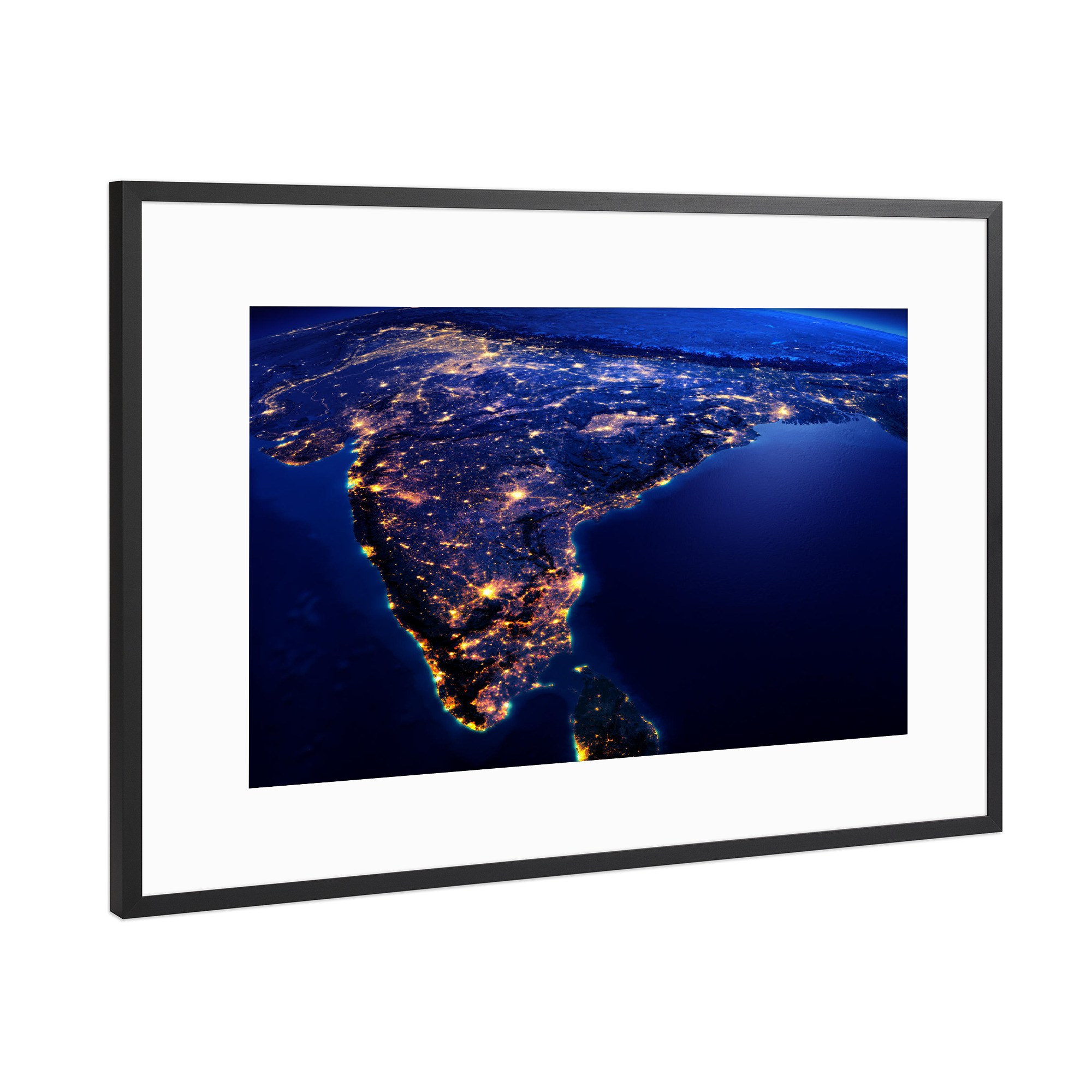 Poster mit Rahmen Schwarz (Metallic) "India Night View From Space" artboxONE - Städte,Reise,Reise / Asien,Reise / Länder,Städte / Weitere