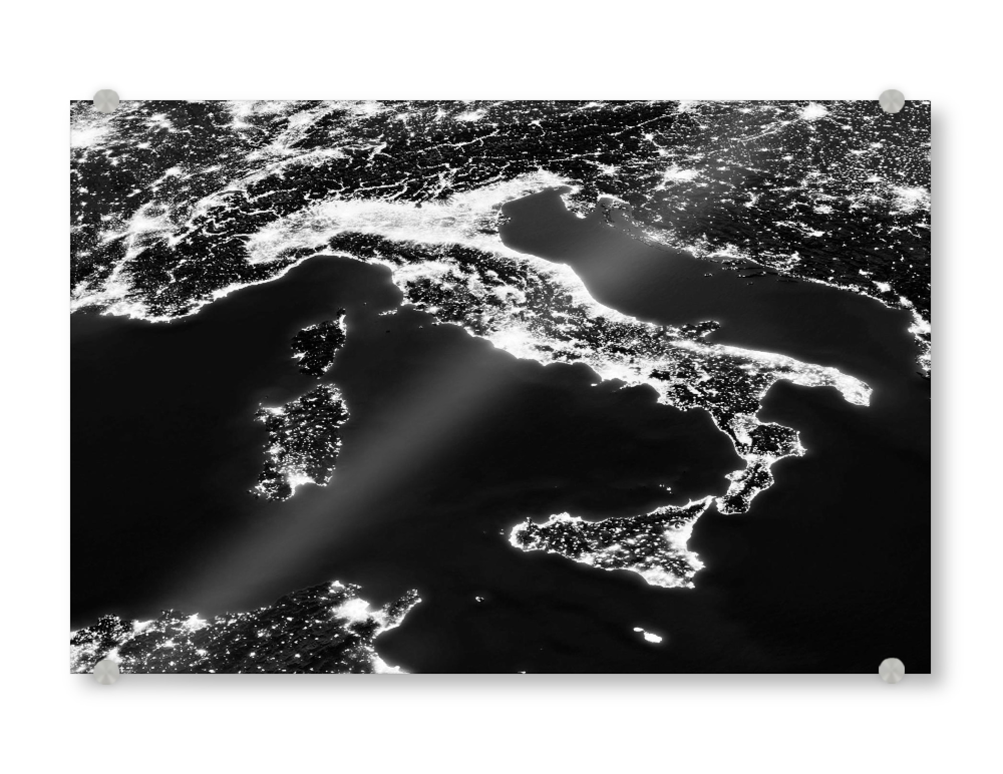 Acrylglasbild "Italy Night View From Space 2" artboxONE - Städte,Reise,Schwarzweiß,Städte / Venedig,Reise / Länder,Städte / Rom