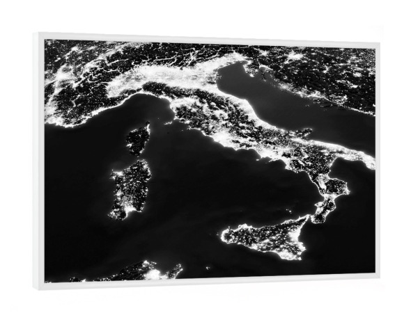 Poster mit weißem Rahmen "Italy Night View From Space 2" artboxONE - Städte,Reise,Schwarzweiß,Städte / Venedig,Reise / Länder,Städte / Rom