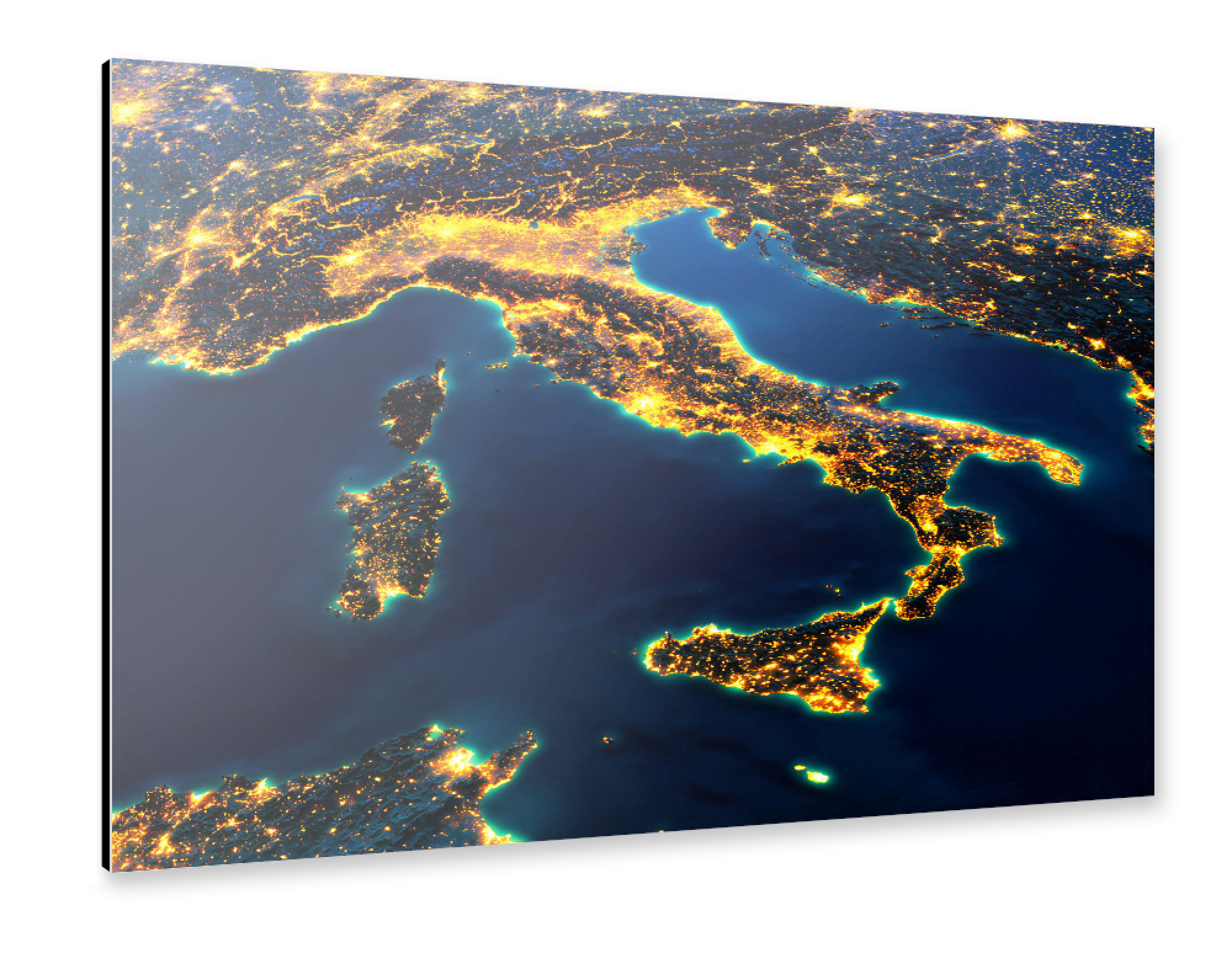 Alu-Dibond "Italy Night View From Space" 30x20 cm artboxONE