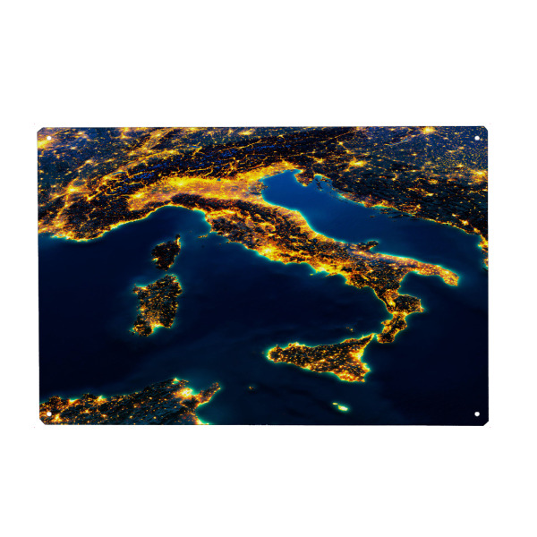 Holzbild "Italy Night View From Space" artboxONE - Städte,Reise,Städte / Venedig,Reise / Länder,Städte / Mailand,Städte / Rom