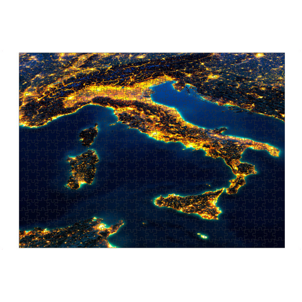 Puzzle Ravensburger "Italy Night View From Space" artboxONE - Städte,Reise,Städte / Venedig,Reise / Länder,Städte / Mailand,Städte / Rom