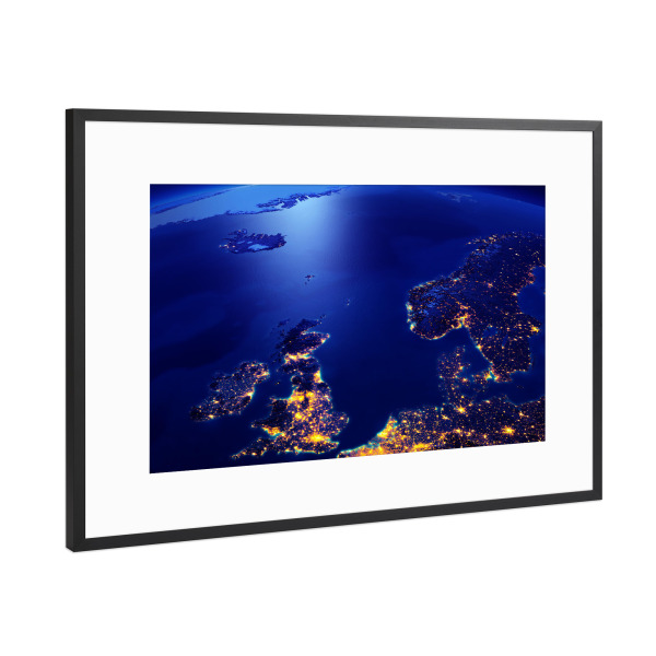 Poster mit Rahmen Schwarz (Metallic) "Northern Europe Night View From Space" artboxONE - Natur,Galaxy