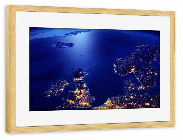 Poster mit Rahmen kiefer "Northern Europe Night View From Space" artboxONE - Natur,Galaxy