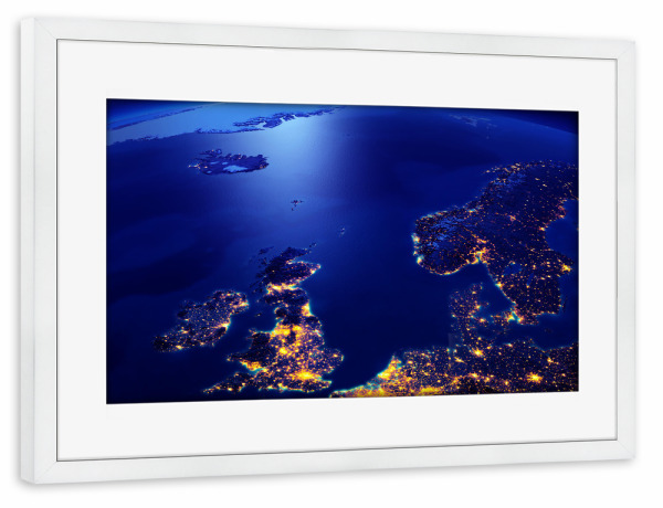 Poster mit Rahmen weiß "Northern Europe Night View From Space" artboxONE - Natur,Galaxy