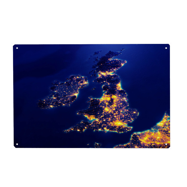 Metall Poster "Great Britain Night View From Space" artboxONE - Städte,Reise,Reise / Länder