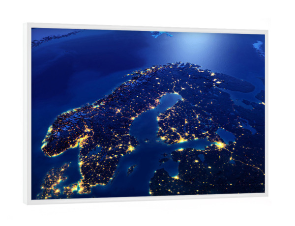 Poster mit weißem Rahmen "Scandinavia Night View From Space" artboxONE - Galaxy - Night,Nasa,Weltraum,Space,Europe,Europa,Galaxie,Galaxy,Raumstation
