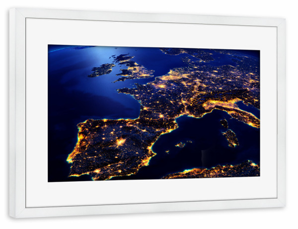 Poster mit Rahmen weiß "Western Europe Night View From Space" artboxONE - Galaxy