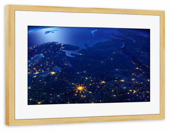 Poster mit Rahmen kiefer "Eastern Europe Night View From Space" artboxONE - Galaxy - Galaxie,Galaxy,Europe,Night,Weltraum,Space,Raumstation,Nasa