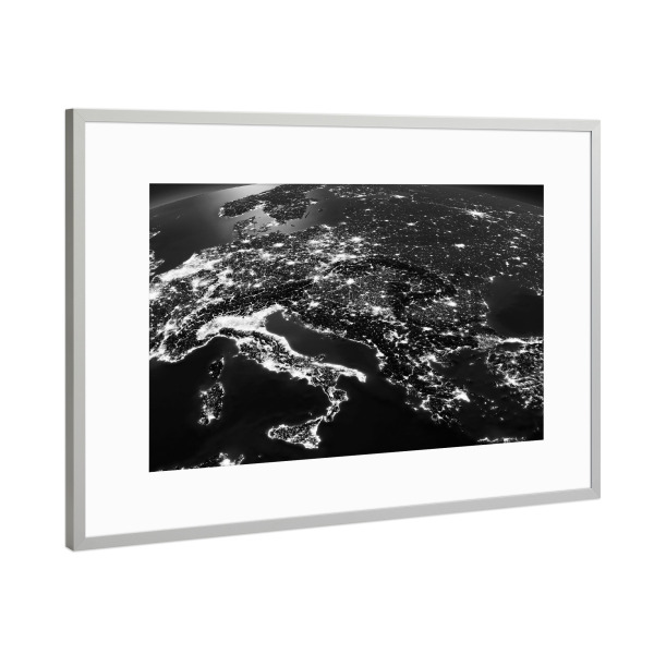 Poster mit Rahmen Silber "Southern Europe Night View From Space 2" artboxONE - Galaxy