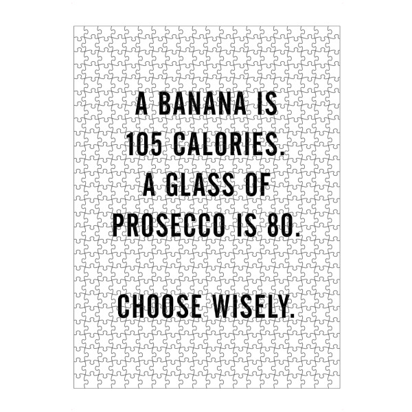 artboxONE Puzzle "Banana Prosecco calories comparison" artboxONE - Typografie,Essen & Trinken,Comic,Schwarzweiß