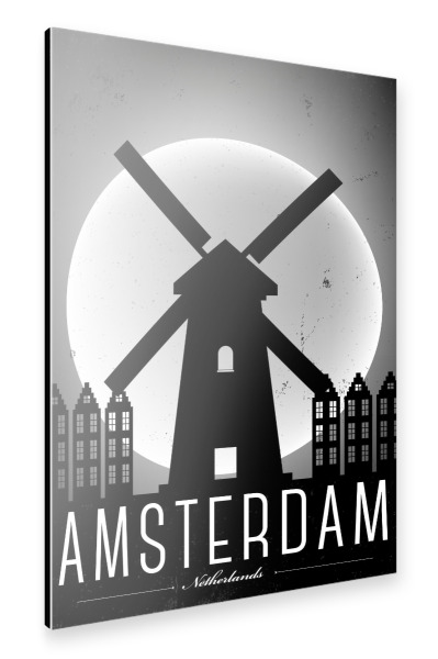 Alu-Dibond "Black & White Amsterdam Netherlands Night" 30x20 cm artboxONE