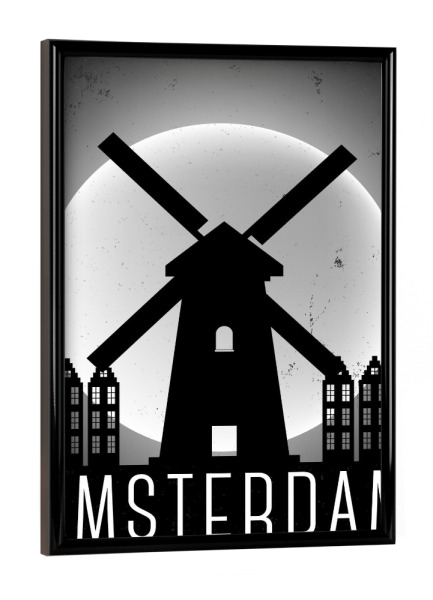 Poster mit schwarzem Rahmen "Black & White Amsterdam Netherlands Night" artboxONE - Städte,Schwarzweiß,Städte / Amsterdam