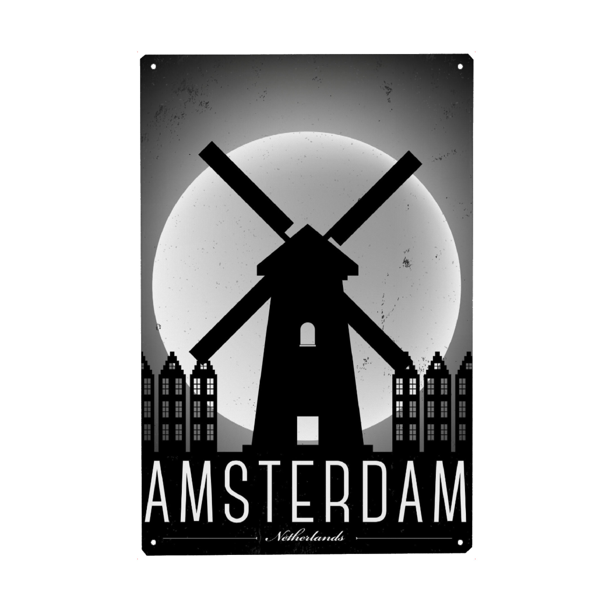 Metall Poster "Black & White Amsterdam Netherlands Night" artboxONE - Städte,Schwarzweiß,Städte / Amsterdam