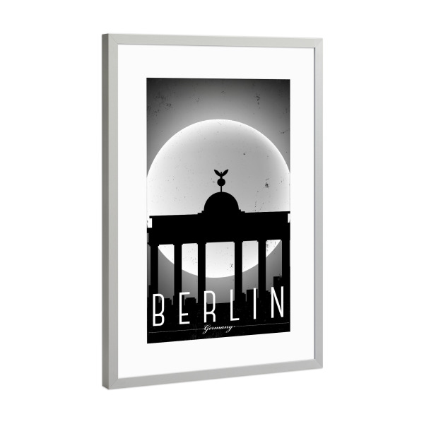 Poster mit Rahmen Silber "Black & White Berlin Germany Night" artboxONE - Städte,Städte / Berlin,Schwarzweiß