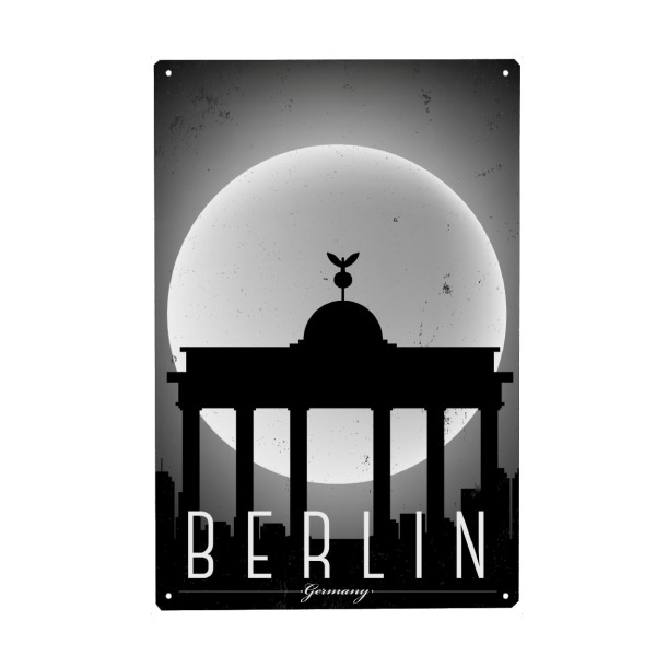 Metall Poster "Black & White Berlin Germany Night" artboxONE - Städte,Städte / Berlin,Schwarzweiß