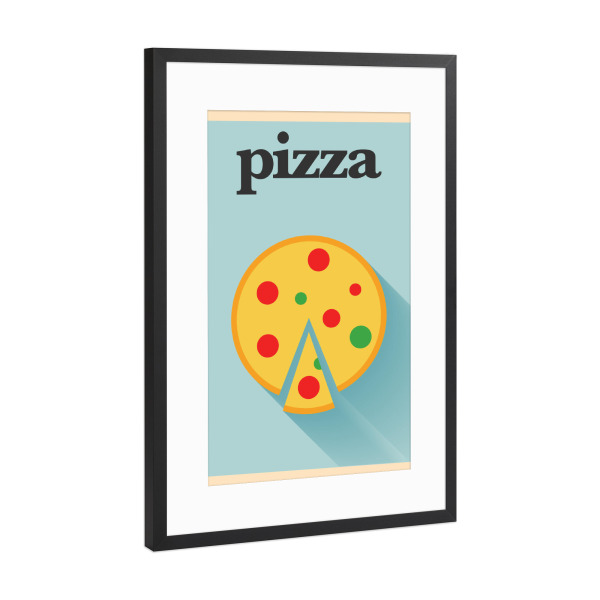 Poster mit Rahmen Schwarz (Metallic) "Minimal Flat Pizza" artboxONE - Essen & Trinken