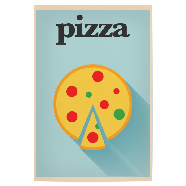 Poster "Minimal Flat Pizza" artboxONE - Essen & Trinken - Minimal,Flat,Pizza,Design,Italien,Funghi,Salami,Tonno,Essen,Teig,Italiener