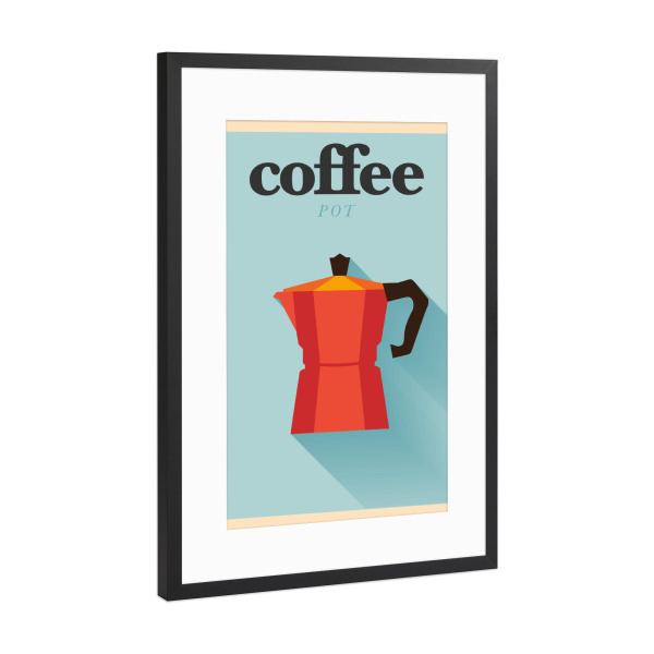 Poster mit Rahmen Schwarz (Metallic) "Minimal Flat Coffee Pot" artboxONE - Essen & Trinken