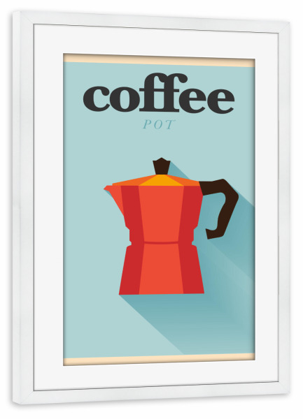 Poster mit Rahmen weiß "Minimal Flat Coffee Pot" artboxONE - Essen & Trinken - Minimal,Flat,Coffee,Pot,Design,Kaffee,Morgens,Togo,Kanne,Heiß