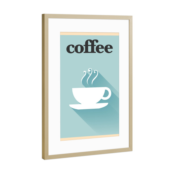 Poster mit Rahmen Gold "Minimal Flat Coffee" artboxONE - Essen & Trinken - Minimal,Flach,Kaffee,Design,Kaffee,Tasse,Morgens,Togo,Cafe,Kaffe,Trinken