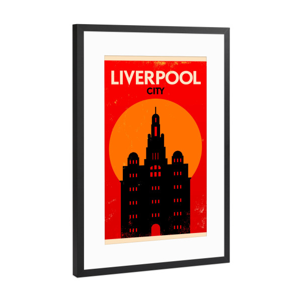 Poster mit Rahmen Schwarz (Metallic) "Retro Liverpool England" artboxONE - Städte,Reise,Reise / Länder