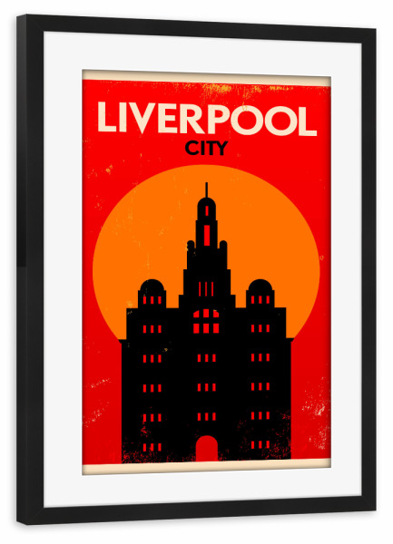 Poster mit Rahmen schwarz "Retro Liverpool England" artboxONE - Städte,Reise,Reise / Länder