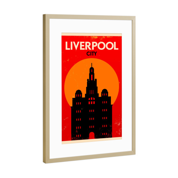 Poster mit Rahmen Gold "Retro Liverpool England" artboxONE - Städte,Reise,Reise / Länder