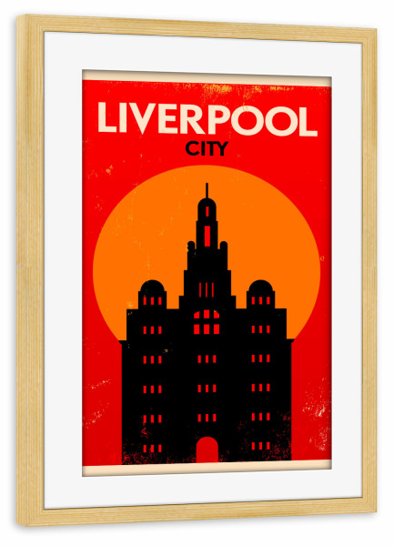 Poster mit Rahmen kiefer "Retro Liverpool England" artboxONE - Städte,Reise,Reise / Länder
