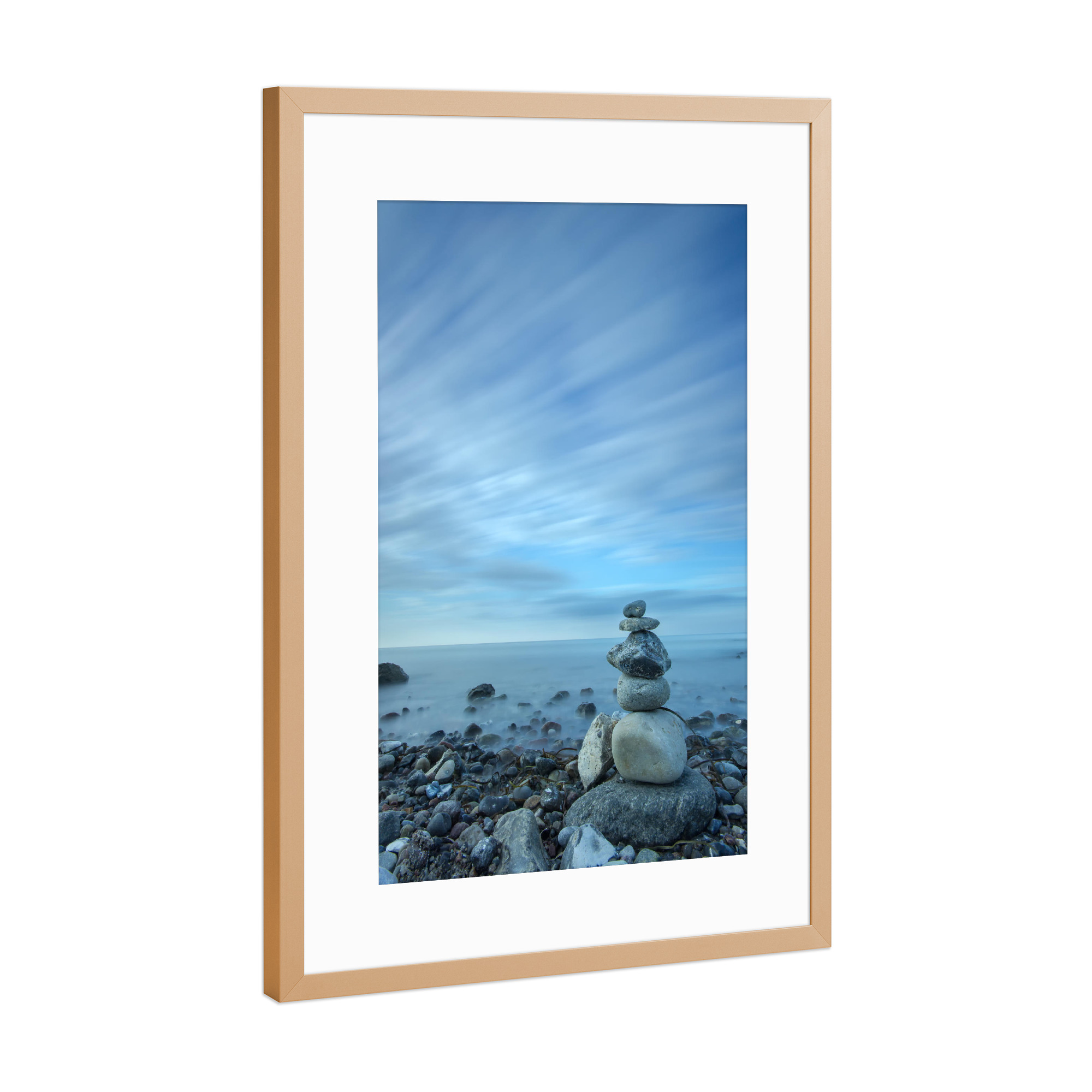 Poster mit Rahmen Kupfer "Stein auf Stein am Meer" artboxONE - Natur,Reise,Reise / Strand und Meer