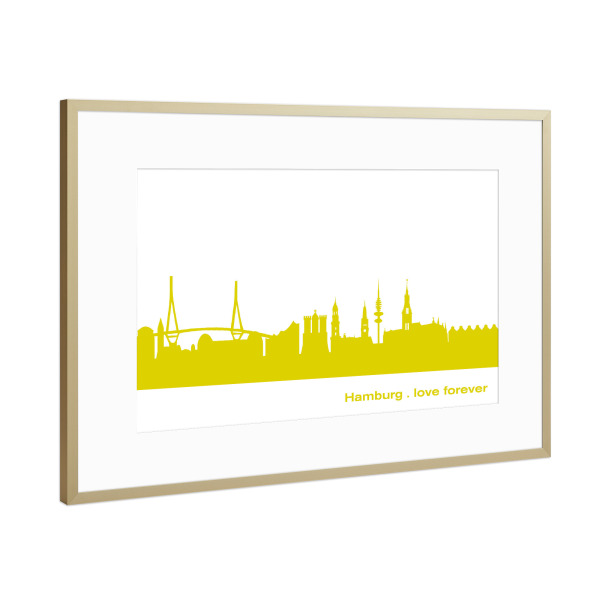 Poster mit Rahmen Gold "Hamburg 06 Skyline Spring-Green Print monochrome" artboxONE - Städte,Städte / Hamburg,Abstrakt,Architektur