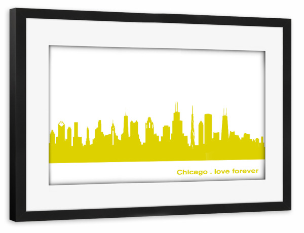 Poster mit Rahmen schwarz "Chicago 06 Skyline Spring-Green Print monochrome" artboxONE - Städte,Architektur,Städte / Chicago