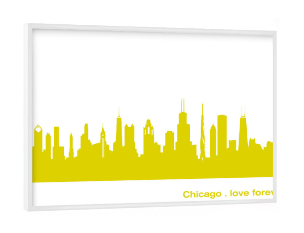 Poster mit weißem Rahmen "Chicago 06 Skyline Spring-Green Print monochrome" artboxONE - Städte,Architektur,Städte / Chicago