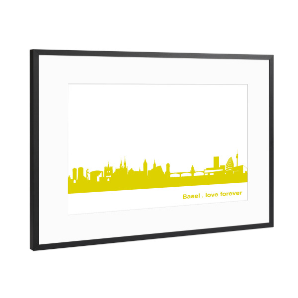 Poster mit Rahmen Schwarz (Metallic) "Basel 06 Skyline Spring-Green Print monochrome" artboxONE - Städte,Abstrakt,Architektur,Städte / Weitere