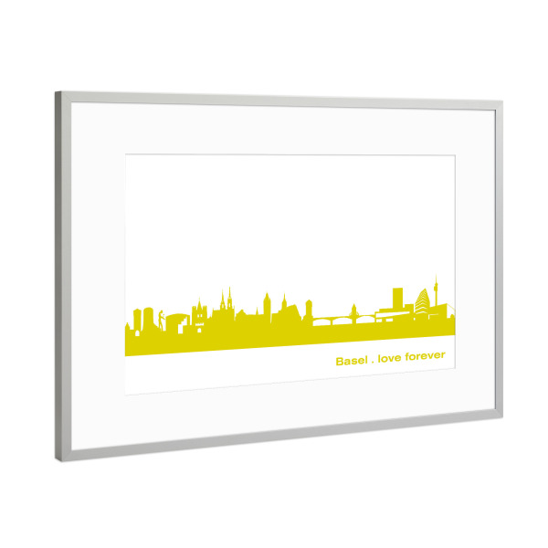 Poster mit Rahmen Silber "Basel 06 Skyline Spring-Green Print monochrome" artboxONE - Städte,Abstrakt,Architektur,Städte / Weitere