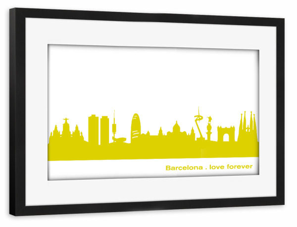 Poster mit Rahmen schwarz "Barcelona 06 Skyline Print in Spring-Green monochrome" artboxONE - Städte,Reise,Städte / Barcelona