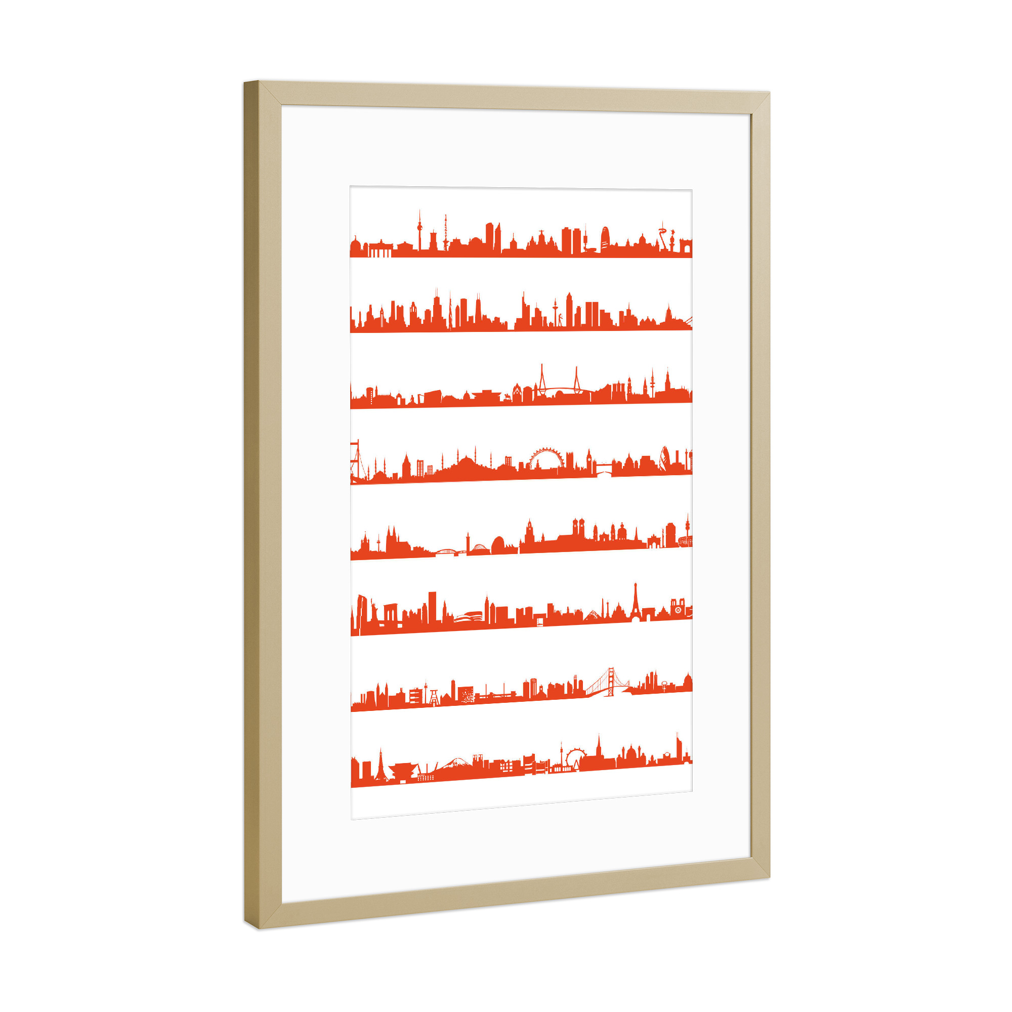 Poster mit Rahmen Gold "16 Metropolen Tangerine" artboxONE - Städte,Abstrakt,Architektur,Städte / Weitere