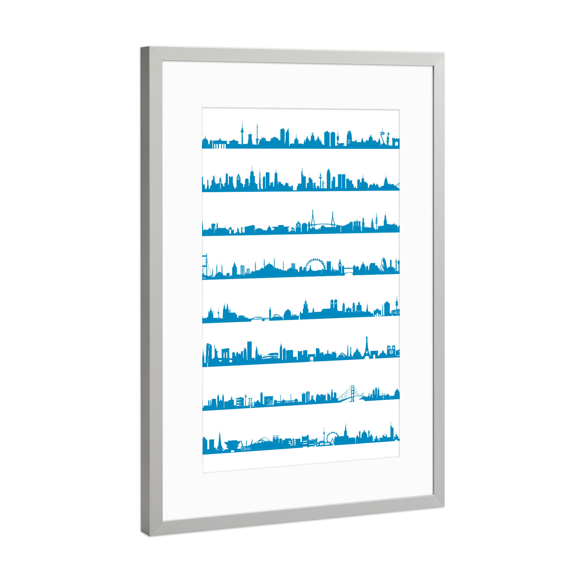 Poster mit Rahmen Silber "16 Metropolen in Petrol Türkis" artboxONE - Städte,Abstrakt,Architektur,Städte / Wien