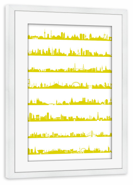Poster mit Rahmen weiß "16 Metropolen in Frühlingsgrün" artboxONE - Städte,Abstrakt,Architektur,Städte / Weitere