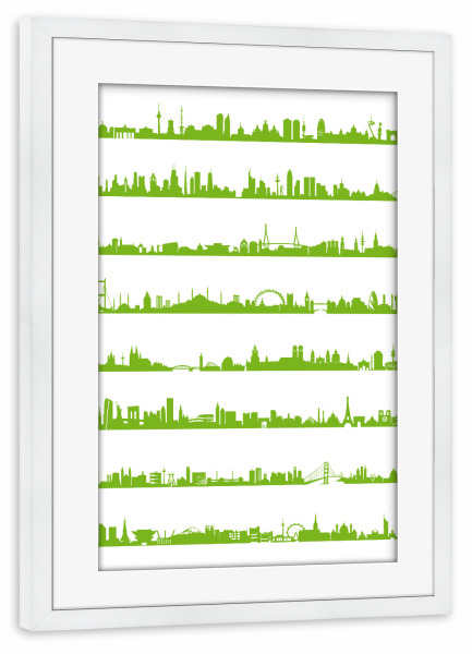 Poster mit Rahmen weiß "16 Metropolen Greenery" artboxONE - Städte,Abstrakt,Architektur,Städte / Weitere