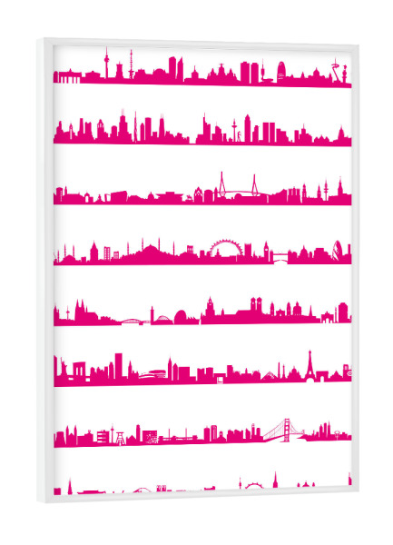 Poster mit weißem Rahmen "16 Metropolen in Hotpink" artboxONE - Städte,Abstrakt,Architektur,Städte / Weitere
