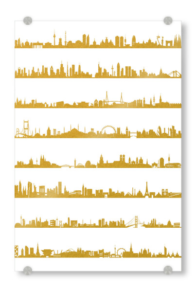 Acrylglasbild "16 Metropolen als Goldprint" artboxONE - Städte,Abstrakt,Architektur,Städte / Weitere